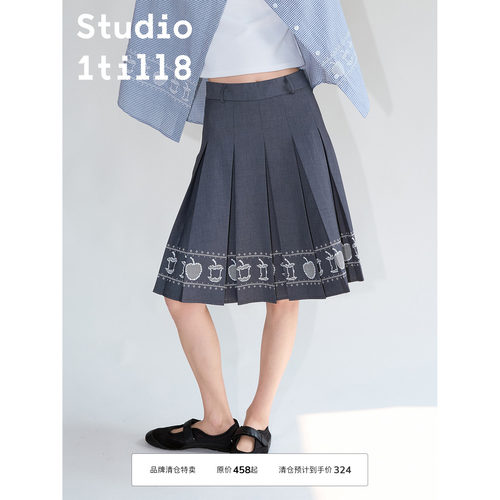 Studio1till8苹果变化工字褶裙