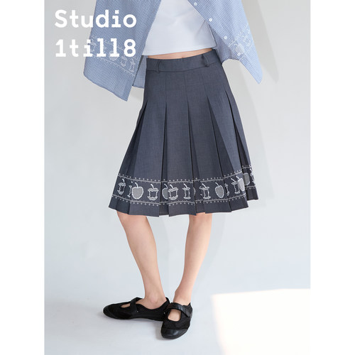 Studio1till8苹果变化工字褶裙