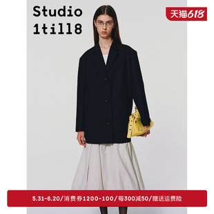 外套 Studio1till8｜宽肩长款 西服女春秋宽松廓形垂坠感藏青色西装