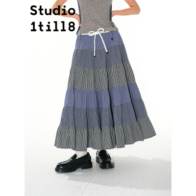Studio1till8格纹拼接伞裙
