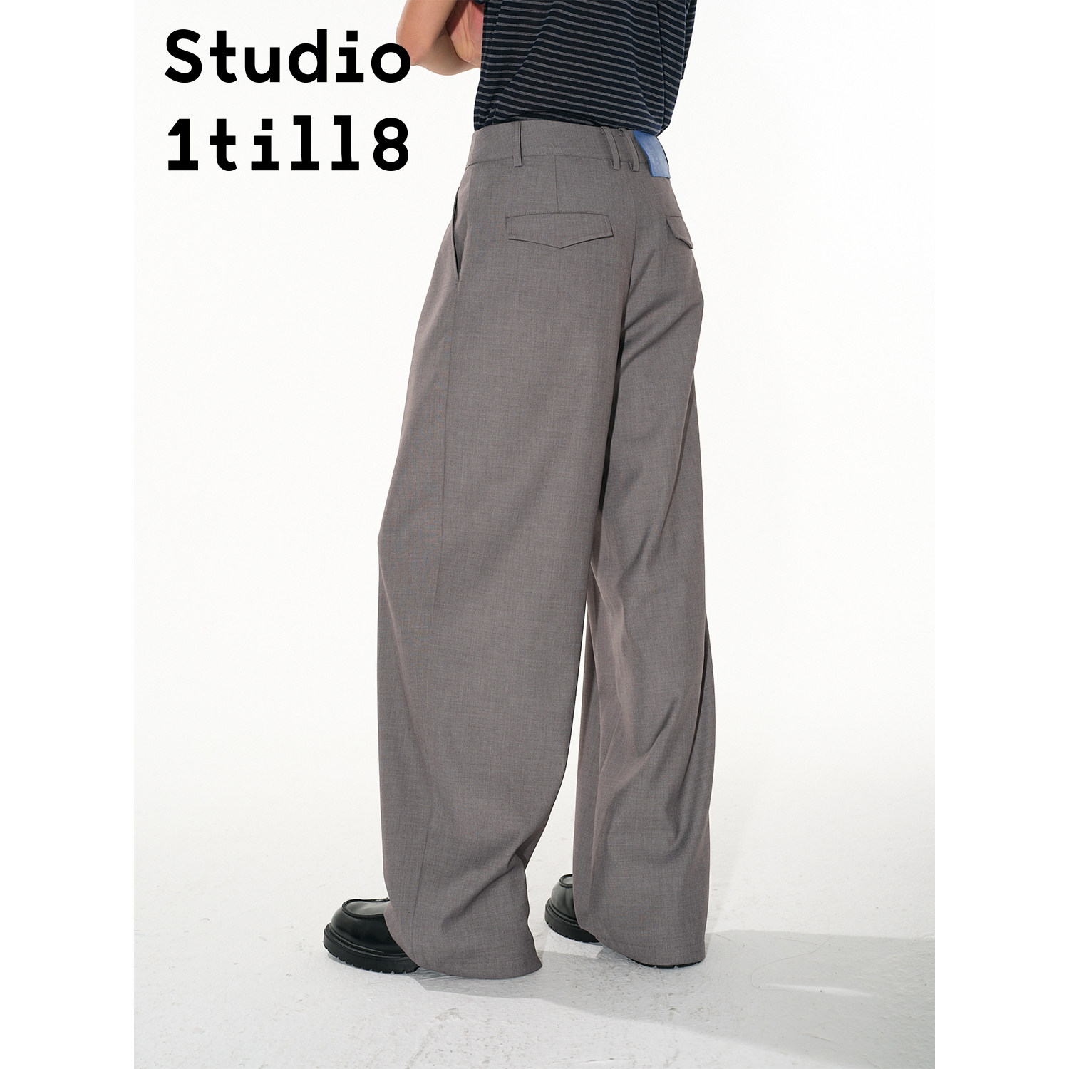 Studio1till8暗扣双褶灰色西裤