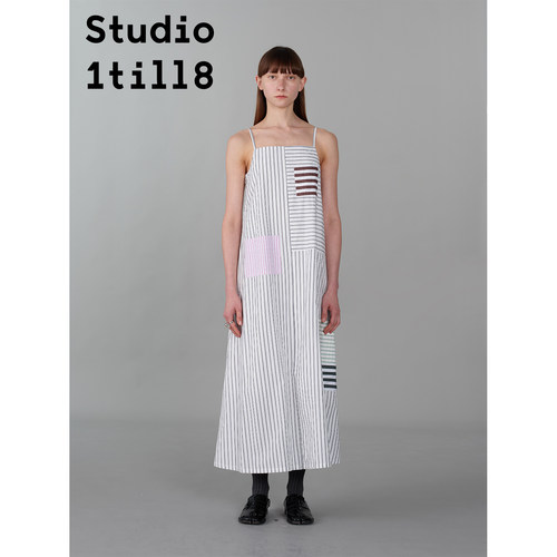 Studio1till8彩色条纹贴袋吊带裙