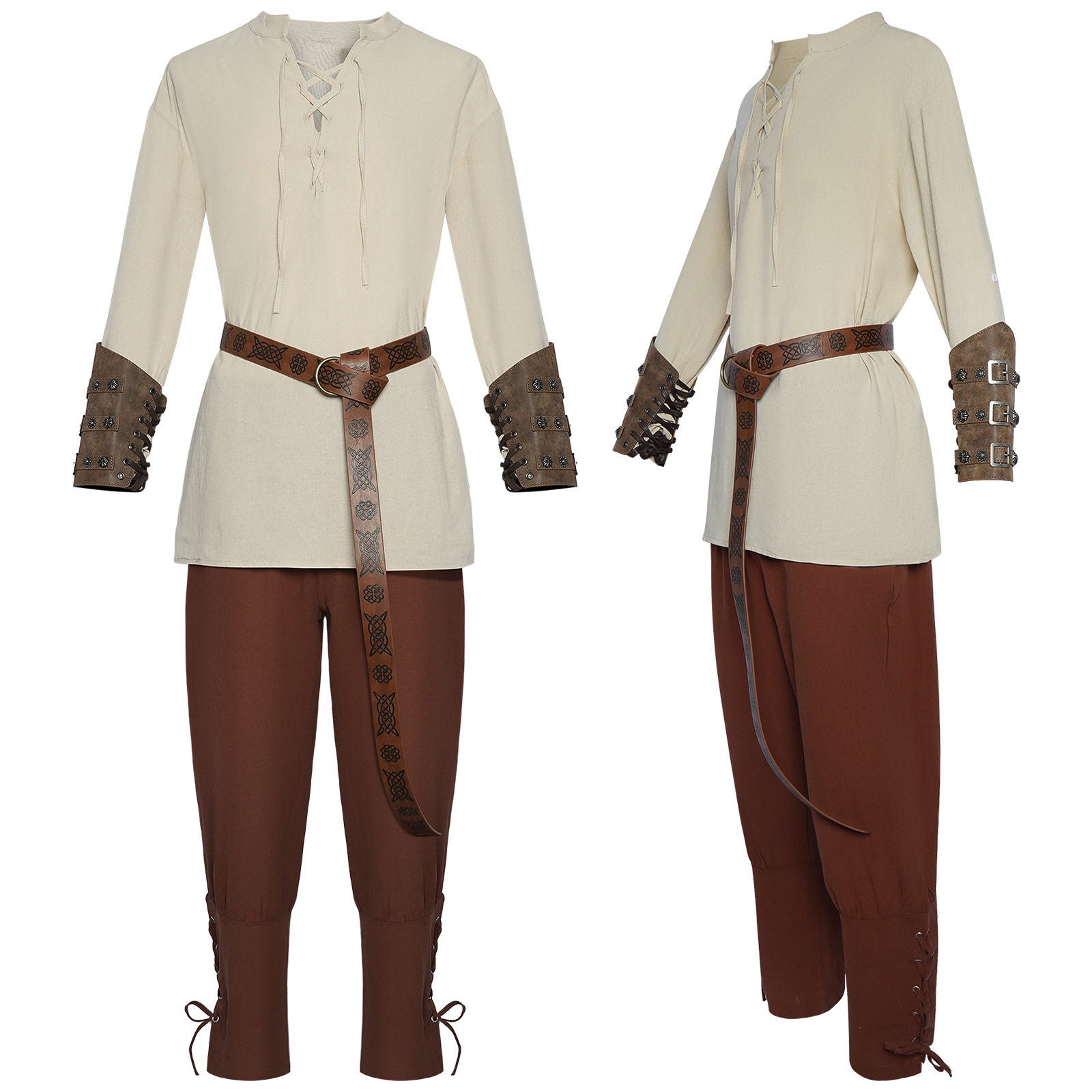 万圣节中世纪海盗cos服文艺复兴时期衬衫脚踝带状裤cosplay表演服