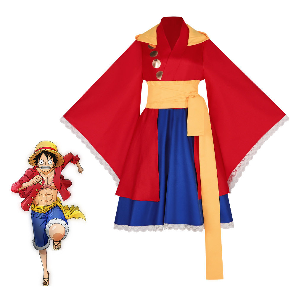 海贼王cos服草帽路飞性转cosplay动漫角色表演服洛丽塔和服连衣裙