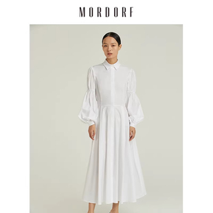 MORDORF泡泡袖收腰a字衬衫连衣裙休闲气质优雅轻奢高级感长裙