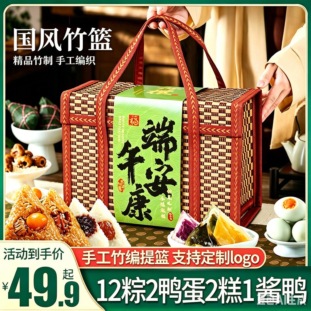 竹篮礼盒装大肉粽蛋黄鲜肉粽嘉兴风味粽子端午节高档送礼团购