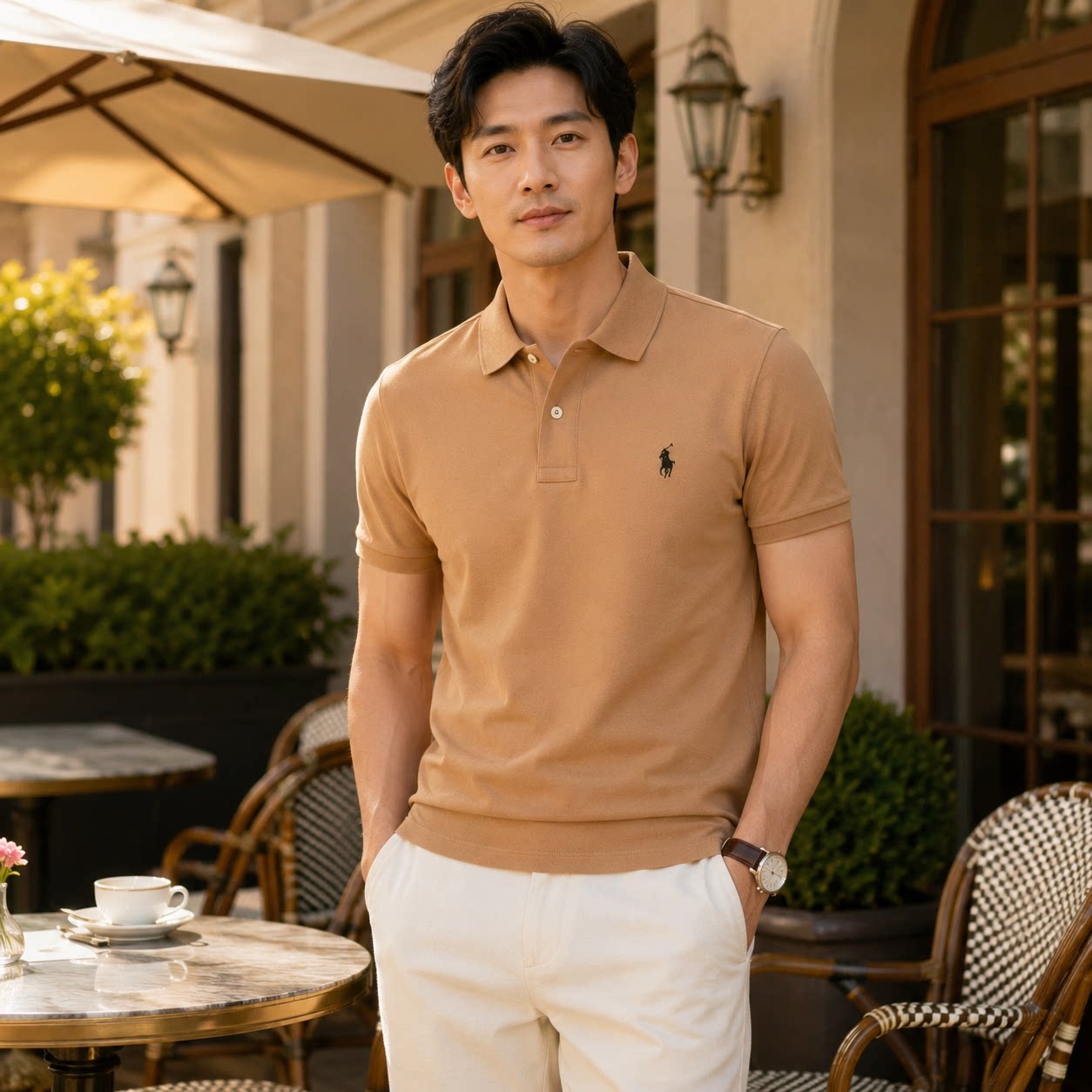 北美拉夫劳伦男夏季地珠棉棉翻领小马标短袖polo衫