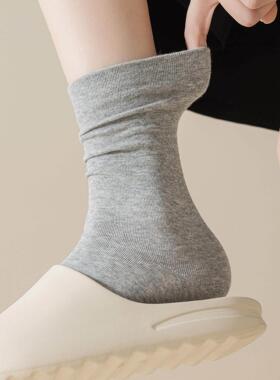 灰色袜子女秋冬堆堆长筒袜防臭月子袜无骨透气吸汗纯色棉袜中筒袜