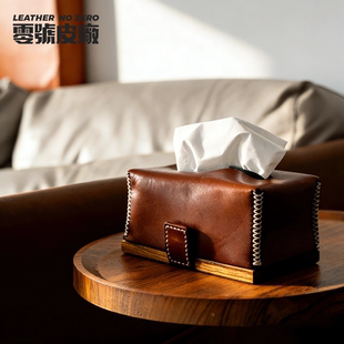 零号皮厂皮革潮玩纸巾盒桌面收纳摆件Buttero植鞣真皮手作可刻字