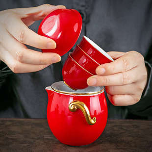 快客杯陶瓷一壶三杯简约户外随身旅行茶具套装 小套功夫茶具 便携式