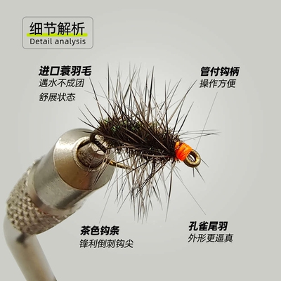 格里菲斯飞蝇钩 进口蓑羽摇蚊仿生饵 微物路亚溪流白条马口桃花鱼
