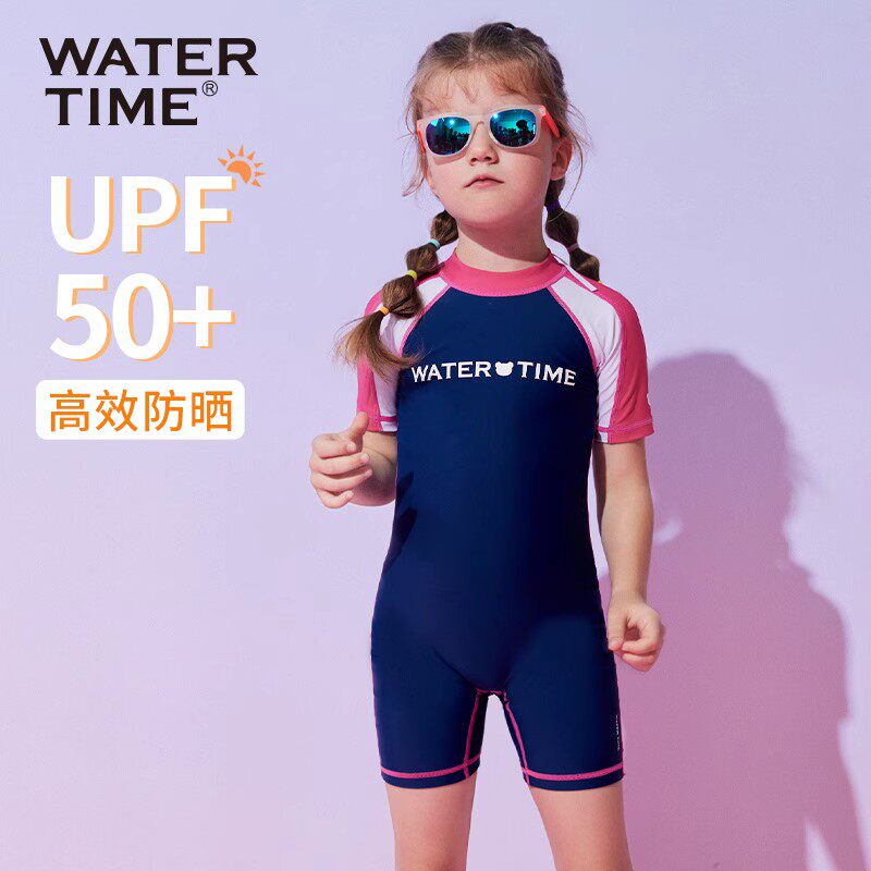 WaterTime儿童泳衣女孩冬连体防晒中大童游泳衣2025新款女童泳装