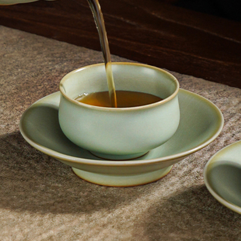 周泽堂斗笠杯盏汝窑茶杯底托茶托家用高档陶瓷茶具杯托礼盒装送礼