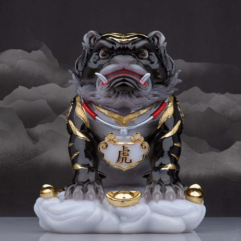 2022年虎年吉祥物老虎神像十二生肖虎爷中式虎虎生威家居桌面摆件