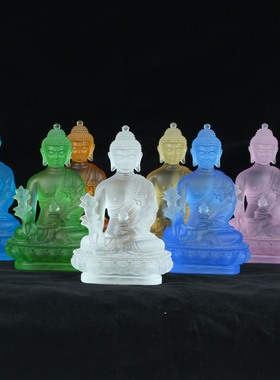 琉璃七彩药师佛三宝佛神像趋吉避凶车载摆件高档工艺品汽车摆件