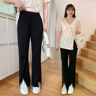 开叉微喇叭显瘦高腰休闲长裤 裤 3045 薄款 夏季 子胖mm欧美风大码 女装