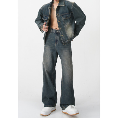 MTLCLOTHES男装|2026春款新品休闲牛仔长裤外套夹克套装韩版复古