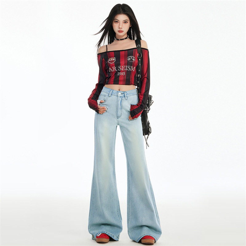 稚橘#欧美INS风阔腿喇叭牛仔裤女宽松显瘦提臀垂感休闲百搭拖地裤