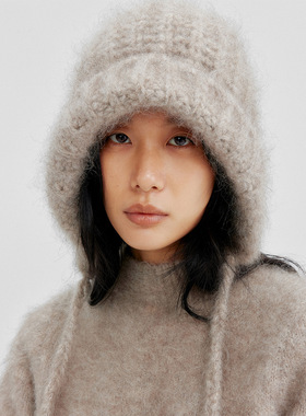 边也Bie显脸小软糯马海毛针织帽子女秋冬2025新款保暖护耳毛线帽