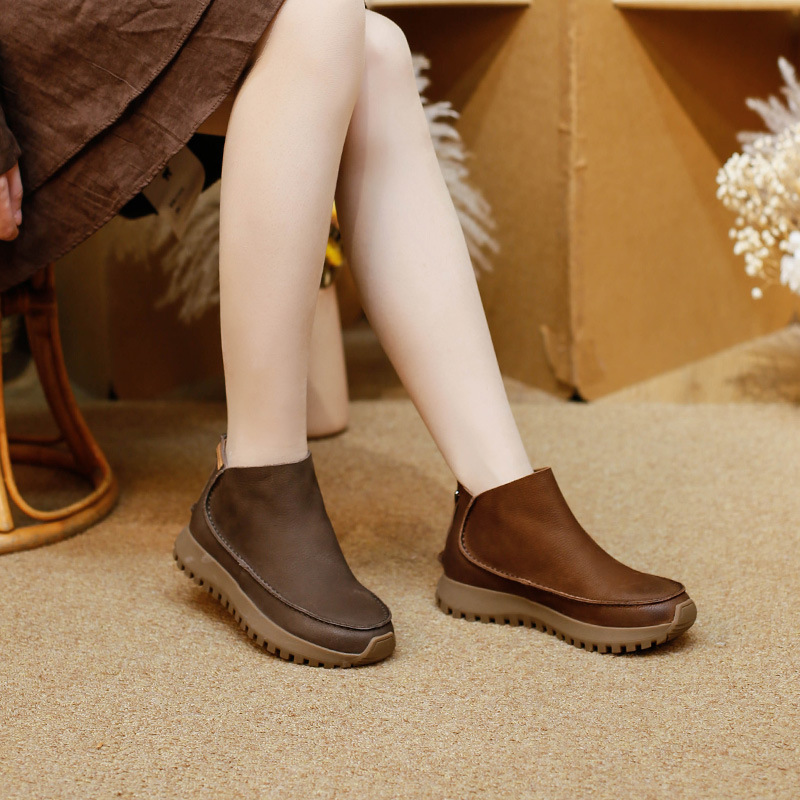 复古真皮女短靴玛菲玛图平底大码短筒靴保暖一件广州女鞋