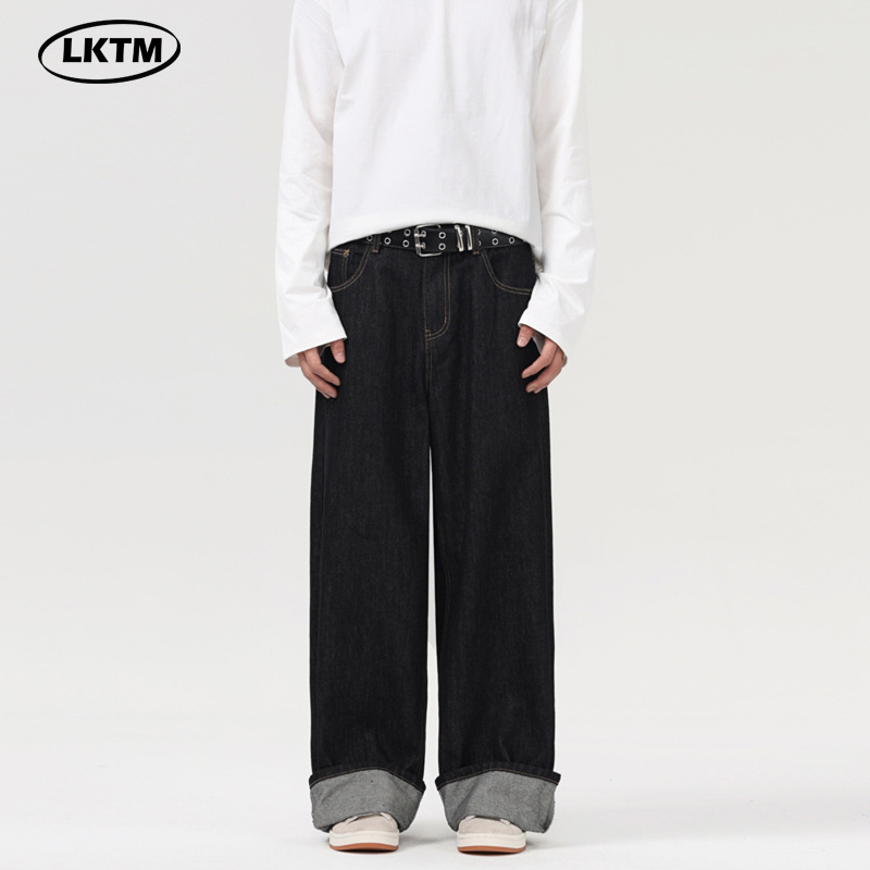 LKTM男装#美式复古cleanfit阔腿牛仔裤男宽松简约情侣休闲拖地裤