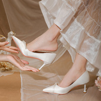 新款 媚爱婚鞋 日常可穿婚纱新娘鞋白色高跟鞋女2022年细跟珍珠鞋