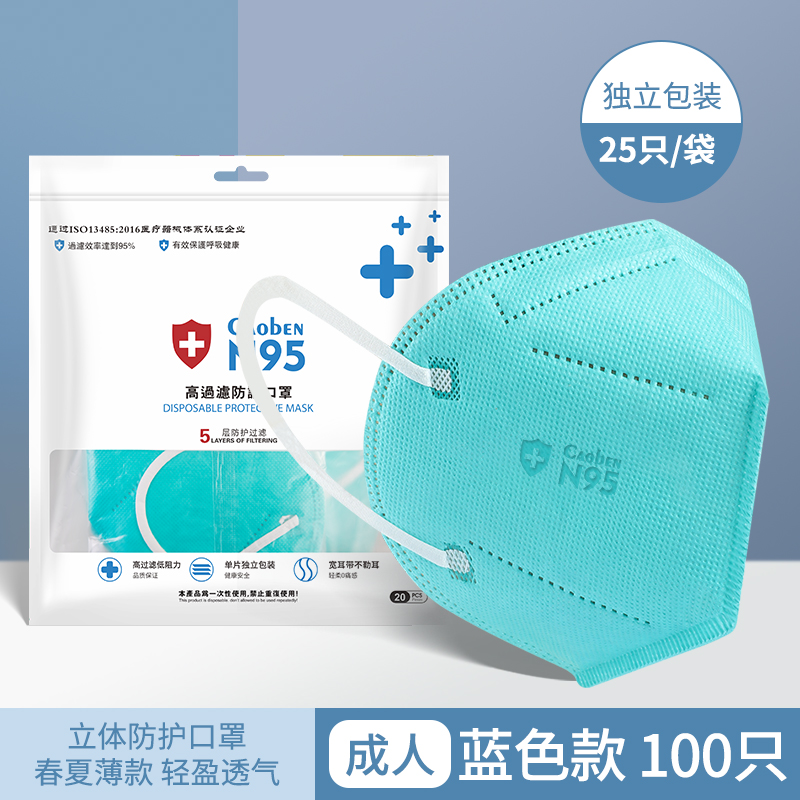 n95口罩防工业粉尘五层防护成人3d立体防尘透气一次性不勒耳KN95