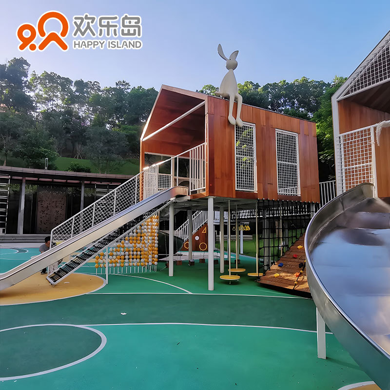 公园景区木质游乐设备厂家非标定做户外无动力乐园小区滑梯设计