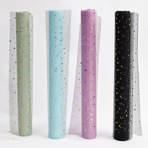 烫金星月纱鲜花花束包花网纱星星月亮纱网红花束配件花店花艺材料