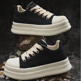 7CM隐形增高鞋男夏季爆款RO小胖丁透气百搭休闲帆布鞋厚底板鞋