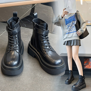 复古机车男靴子 真皮厚底英伦风短靴情侣款 马丁靴女2023秋冬季 新款