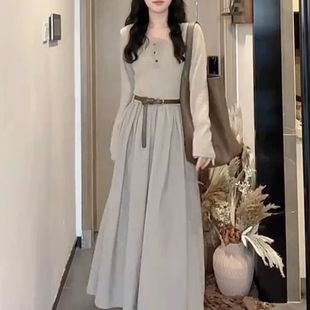 入秋长袖连衣裙子女装新款早初秋气质长裙韩系感穿搭冬季