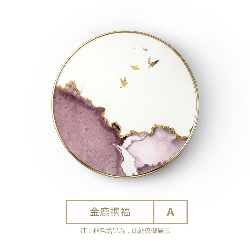 现代轻奢圆形装饰画客厅沙发背景墙三联组合挂画餐厅走廊壁画麋鹿图片