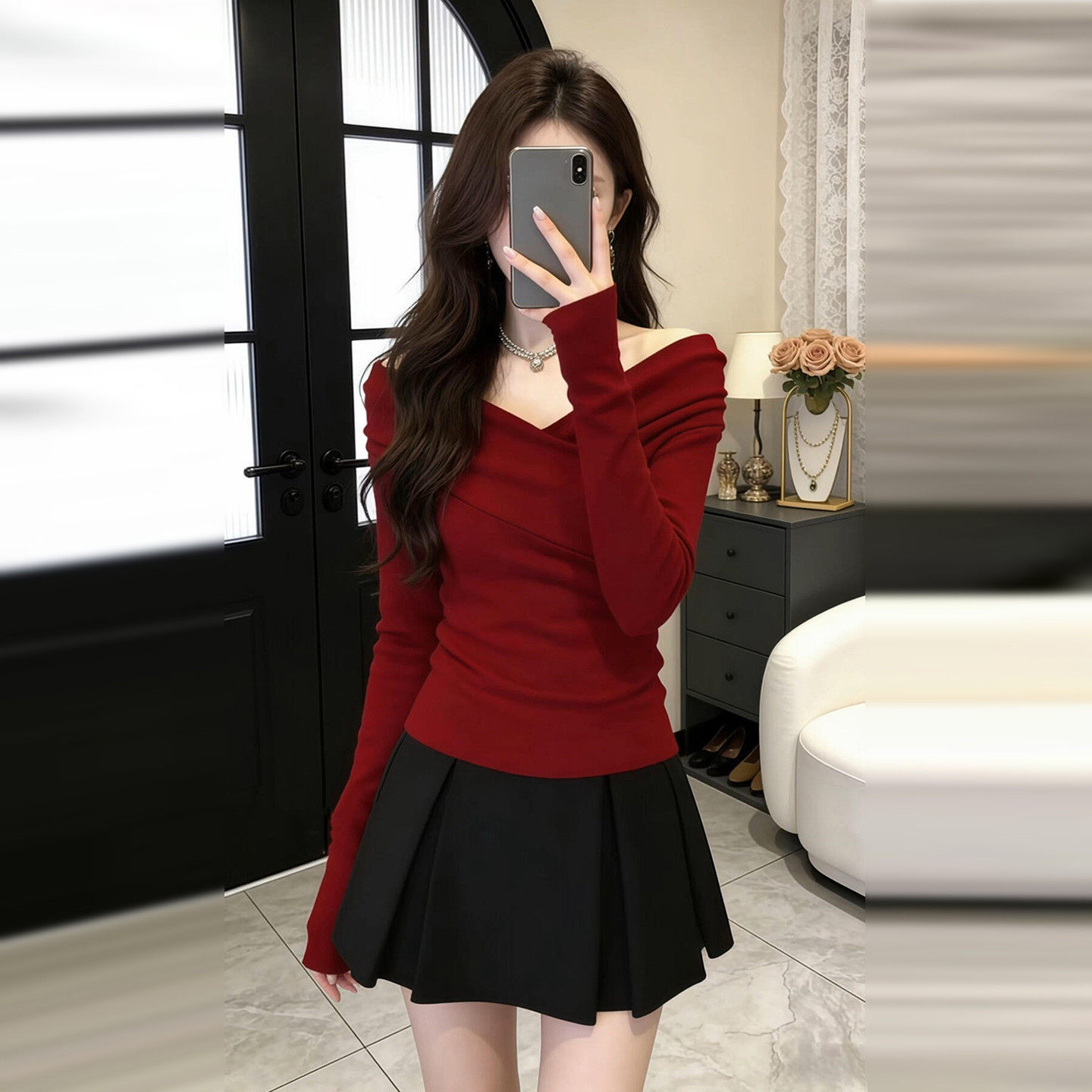 过年新年战袍红色针织连衣裙女春季2026新款韩系穿搭一整套短裙