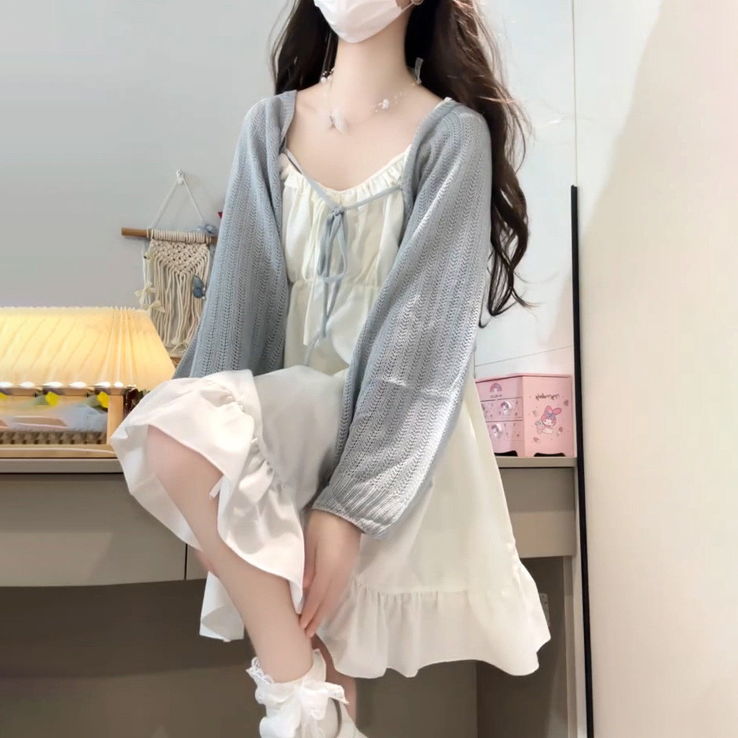 小个子甜美白色吊带连衣裙子女夏季2026新款巨好看温柔绝美两件套