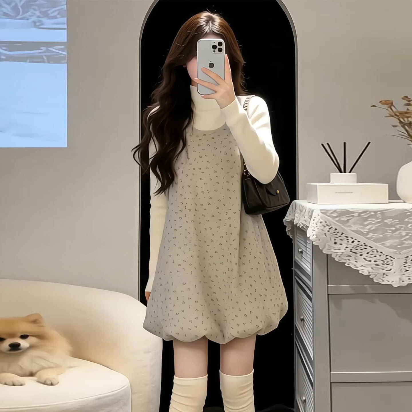 2026春季装碎花背心连衣裙子女巨好看韩系穿搭一整套叠穿花苞短裙