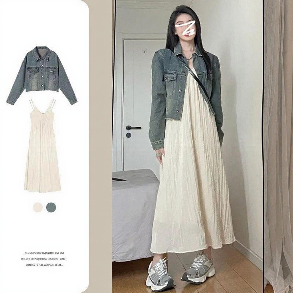 孕妇春装连衣裙2026新款流行洋气时髦吊带裙子牛仔外套两件套