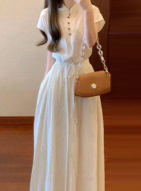 白色新中式禅意穿搭套装女春秋季新款流行爆款收腰温柔风长裙子