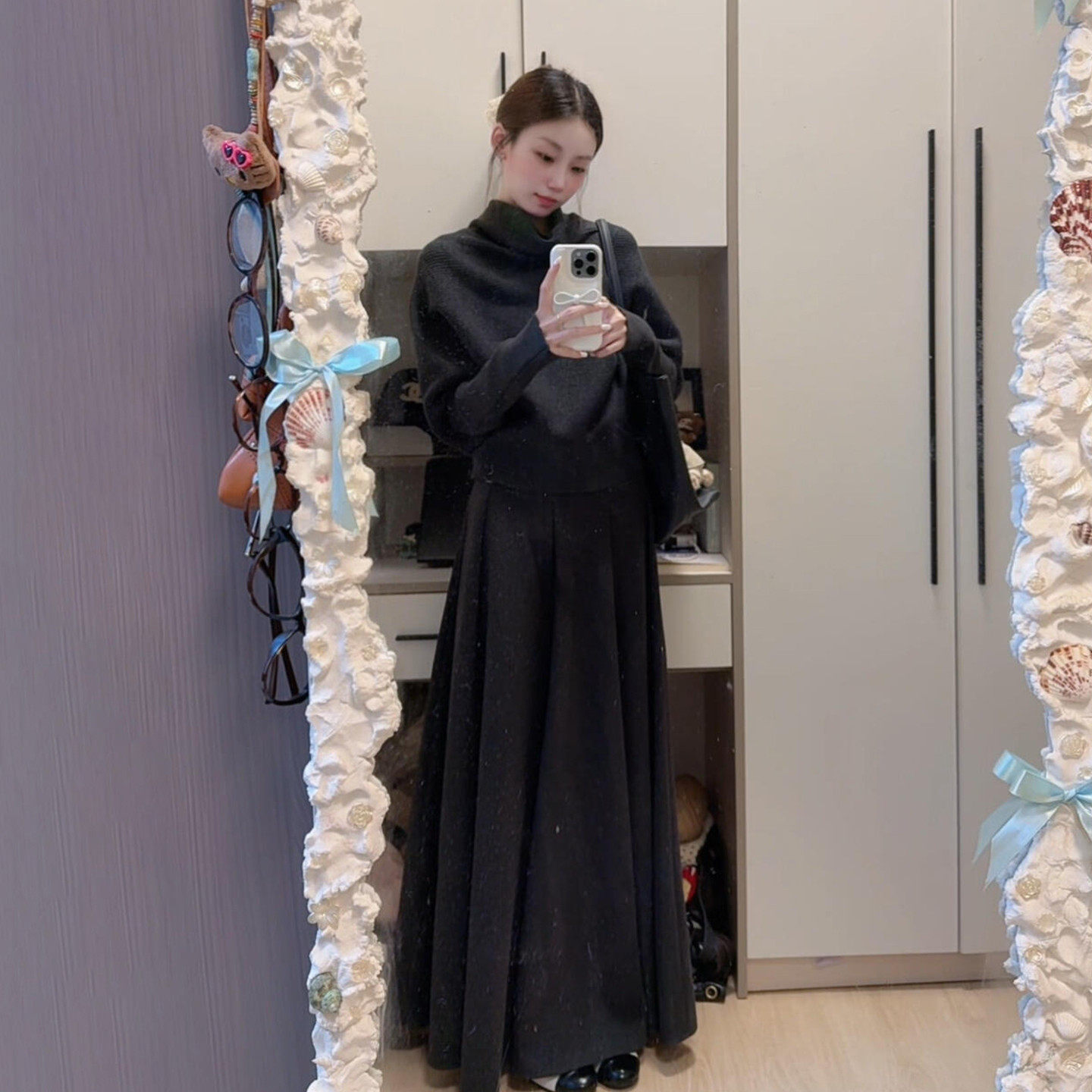 韩系高级感气质灰色高领针织毛衣套装连衣裙子女秋冬2026新款套装