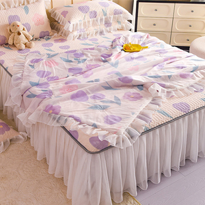 A类夏季冰丝乳胶凉席夏被四件套床裙款夏凉被可水洗空调被软席子