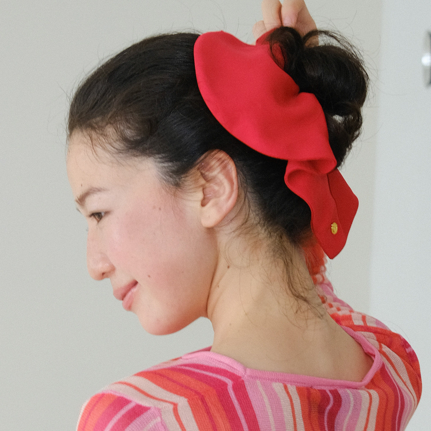 JOJOKUR 紫红爱心形发圈双色 立体心夏季少女元气造型高弹力头绳