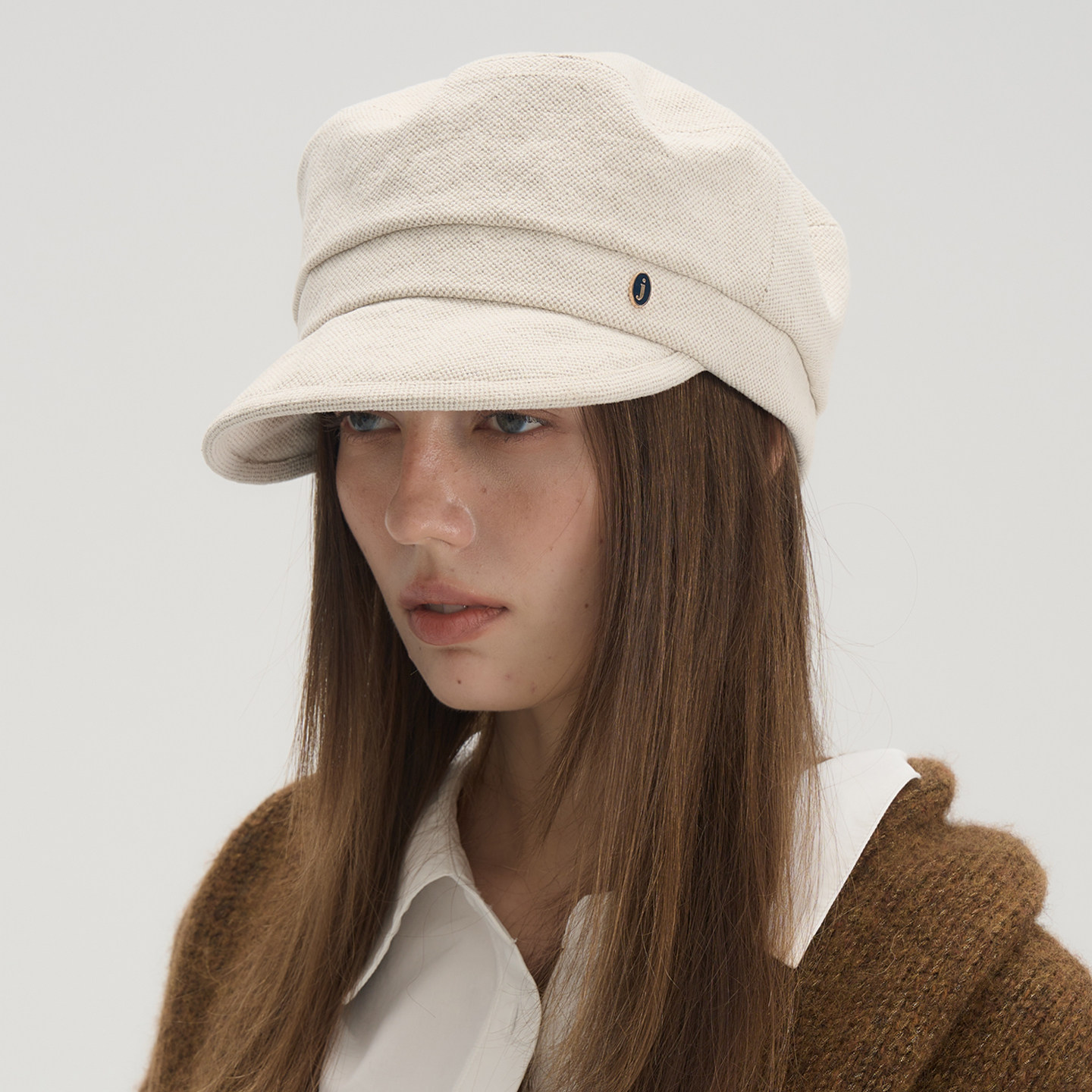 JOJOKUR 秋冬米白骑士帽 oversized平顶设计棉麻混纺高级感报童帽