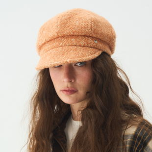 JOJOKUR 冬日暖阳元气橘调高顶短檐报童帽 标志性廓形秋冬女帽子