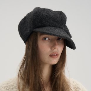 JOJOKUR 小众气质进口阿尔帕卡羊毛报童帽神秘黑大裁片立体设计感