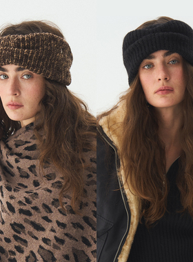 JOJOKUR 原创设计发带构筑冬日轮廓浅黑棕色羊毛针织肌理护头戴帽