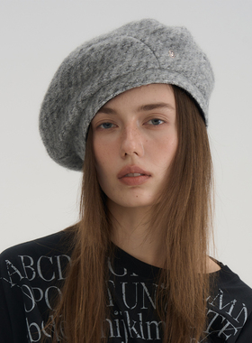 JOJOKUR 头顶艺术圆顶贝雷帽_进口毛呢几何运动线条灵感高级灰