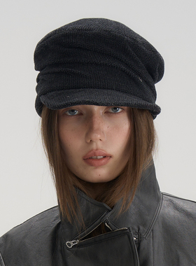 JOJOKUR 25秋冬小众设计新款黑色拼接褶皱报童帽高级复古显脸小