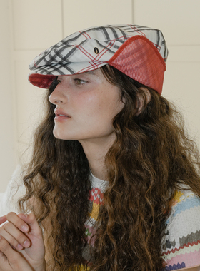 JOJOKUR 欧根纱拼色鸭舌帽女装饰款_复古英伦软顶前进百搭调调帽