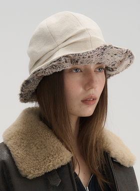 JOJOKUR 小众爆款体质灰绒米白渔夫帽不对称毛边造型高辨识度秋冬