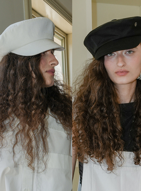JOJOKUR 航海系列先锋白圆顶报童帽_建筑感薄帆布立体剪裁显脸小